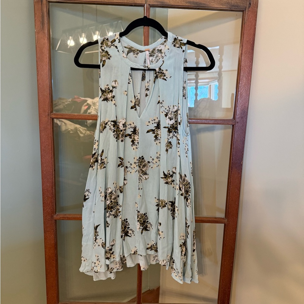 Free People Tree Swing Sleeveless Floral Mint Boho Flowy Tunic Tank Top Small - Picture 4 of 7